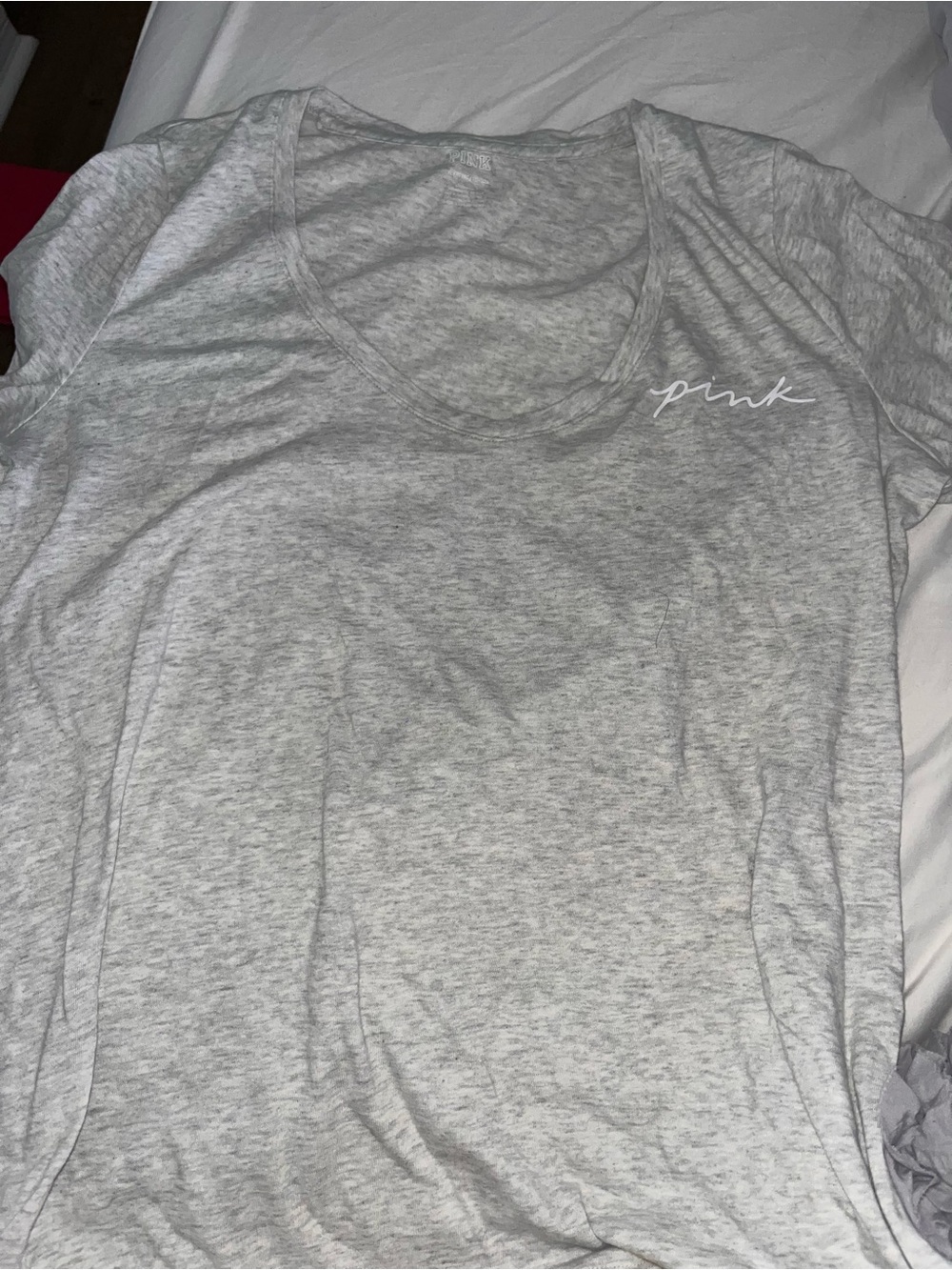 🆕 PINK Victoria's Secret Light Gray Scoop Neck Short Sleeve Tee Sz XL